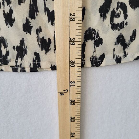 Catherines Leopard Blouse 0X (14/16) Black Lightweight Keyhole Slit Sleeve Satin - Picture 11 of 14